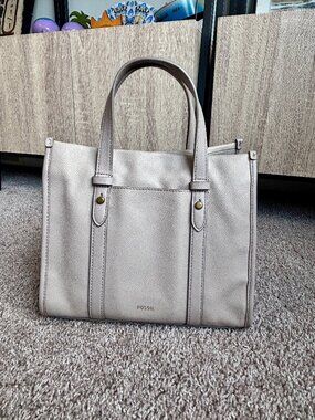 FOSSIL Kingston Satchel Leather Hand Bag Light Tan 4 Inner Pockets